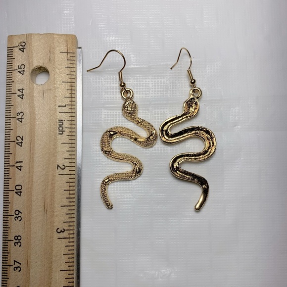 Gold Colored Snake Earrings - Picture 2 of 2